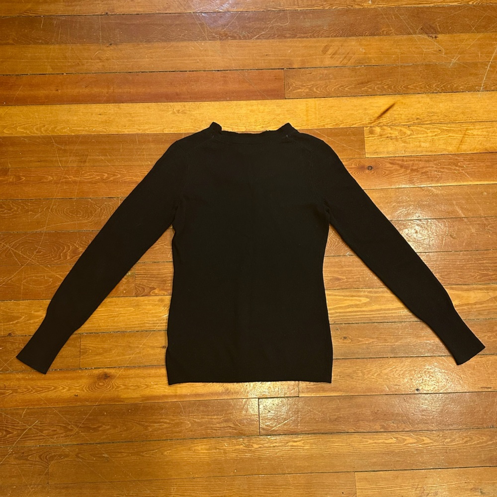 Italian yarn Cashmere Wool Black Crewneck w/ short ruffle sweater - Picture 4 of 7